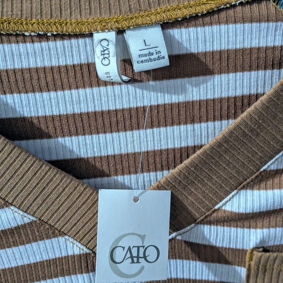 NWT Ladies Cato Warm Sand Striped Blouse Large - Picture 3 of 4
